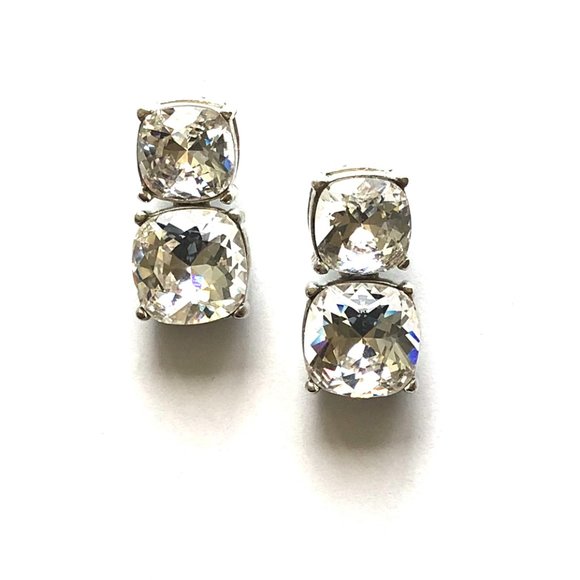 KENNETH JAY LANE, DOUBLE SQUARE DROP CUBIC ZIRCONIA PIERCED EARRINGS - Picture 8 of 8